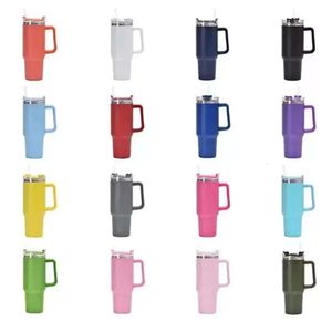 Tumblers St NEU Wasserauto 40-Unzen-Flaschen mit Griff und Deckel Stroh doppelwandige tragbare Edelstahl-Isolierbecher Reisebier Kaffeetassen roher ainloser Aal