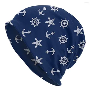 Berets Bonnet Hats Nautical Anchor Men Women's Thin Skullies Beanies Hat Navy Blue Autumn Spring Warm Cap Street Caps