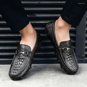 Casual Shoes 2024 Genuine Leather Men's Crocodile Pattern Loafers Luxury Brands Breathable Slip-On Moccasin Fashion Men Driving Flats