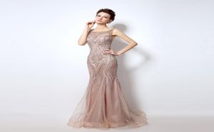 Real Image Dubai Rode de Soiree Illusion Long Evening Dresses 2019 Ny lyxig kristallpärlad sjöjungfrun PROM -klänning Real PO för WOM3523016