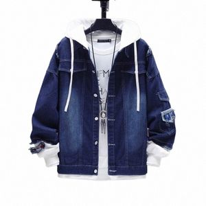 men Denim Jacket Streetwear Hip Hop Men's Hooded Jean Jackets Male Casual Loose Outerwear 2023 New Spring Fi Slim Fit Coat N1mx#