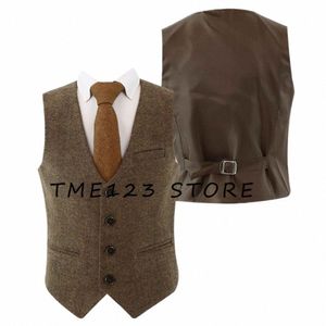 uomo Herringbe gilet con scollo a V monopetto Busin Fi partito gilet gemelli gilet in pelle per uomo vestito da sposa Steampunk q37K #