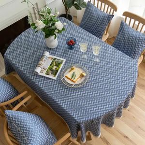 Table Cloth Tablecloth Oval 200cm Wave Pattern Linen Cover With Lace Rustic Farmhouse Ellipse Dinning Home Textile Modern