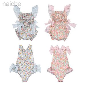 Costume intero 2023 neonate Costume intero Amoi Sling Print Beach Bikini Costumi da bagno Ragazza del bambino Costumi da bagno carini Biquini Infantil Menina 24327