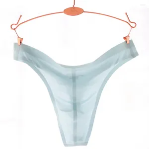 Cuecas masculinas de seda de gelo sem costura suave g-string sexy sólido translúcido tanga solta biquíni cueca bolsa calcinha respiração roupa de banho