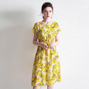 Casual Dresses White Print Yellow Floral Silk Women Fashion 2024 Summer Long Sexy Office Work Daily Dress Plus Size Slim Fit a