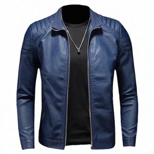 2024 Frühling Moto Pu Lederjacke Männer Motorrad Leahter Jacke Männlich Stehkragen Casual Windjacke Trendy Herren Kleidung V0Ly #