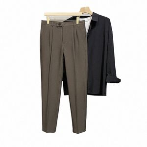 Pantaloni classici da uomo casual a 4 colori Primavera Autunno Nuovi pantaloni Busin Fi Comodi pantaloni dritti alla caviglia Grigio Nero G34Z #