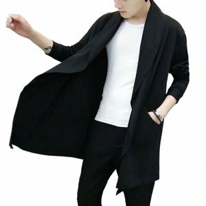 jesień mężczyźni fi w stylu koreański LG Trench płaszcz z kapturem płaszcz Abrigo Hombre Men Punk Hip Hop Cardigan Casual Streetwear Cape C6ig#