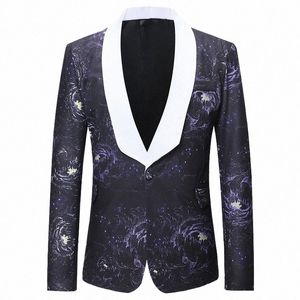 mens Butt Luxury Floral Printed Suit Night Club Stage Wedding Social Casual Suit Slim Formal Fit Casual Men Blazer Jacket 3XL H1zn#