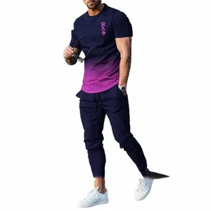 new Summer Men Casual Street Oversized Clothes Sportwear Suit Men Short Sleeve T Shirt Lg Pants 2 Piece Sets Men Tracksuit d96a#