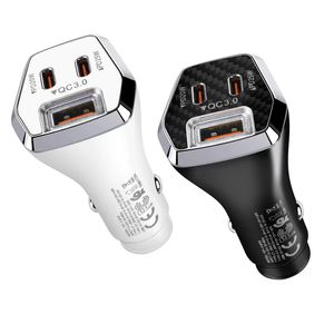 45W PD شحن السيارة السريع لـ iPad iPhone SE X XR 11 12 13 14 15 Samsung HTC Android Phone USB C 3 Ports QC 3.0 Type C Car Charging Adapter مع صندوق البيع بالتجزئة