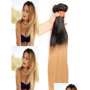 Haar Tressen Brasilianische Ombre Gerade Blonde Menschliche 4 Bundles Zwei Ton 1B27 Virgin Weave Honig Drop Lieferung Produkte Extensions Dhoeq