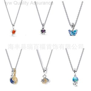Designer pandoras necklace Pans S925 Silver Necklace Summer Jellyfish Dwelling Crab Blue Butterfly Collar Chain Sun Moon Star Chain