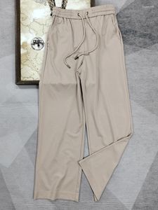 Pantaloni da donna Tasca con coulisse Tasca con perline Decorazione a catena Pantaloni casual dritti sottili a vita alta con gamba larga