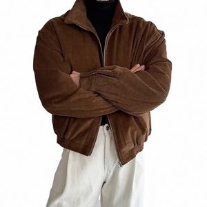 autunno inverno solido velluto a coste colletto alla coreana giacca corta Fiable allentato casual High Street giacche uomo soprabito abiti maschili g6XF #