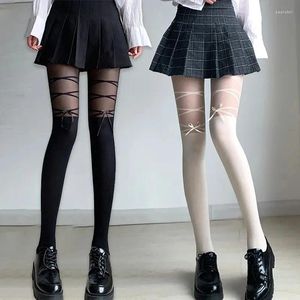 Kadın çorap çorap iç çamaşırı bowknot kayışları lolita sevimli kızlar uzun tays siyah beyaz seksi lingeries kadın için