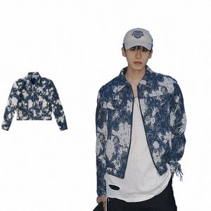 retro Jacquard Pattern Short Jackets Man Woman Korea Casual Zipper Cargo Coats Spring Autumn Couple Harajuku Oversize Outwear r6Ep#