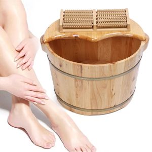 Bathtubs Foot Bath Basin Soaking Feet Portable Pedicure Spa Bucket Wood Foot Soaking Plus Cover Plate Massager