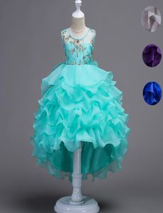 Krótki z przodu długi z tyłu High Lase Lace Flower Girls Dress Ruffles Junior Kids Tailing Party Kowotki