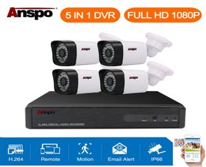 ANSPO 4CH 1080P CCTV Säkerhetskamerasystem 5 i 1 DVR Ircut Home Surveillance Waterproof Outdoor White Color7813638