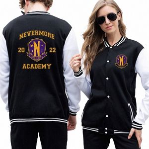 Onsdag Addams Baseball Jacket Women Men Bomber Jacket Ytterkläder Streetwear Hip Hop College Baseball Uniform Par Loose G92T#