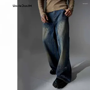 الجينز للرجال الأزرق المتعثر الشارع الشجاع الرجال Y2K Hombre Vintage Denim Pants for