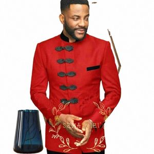 kostium Szmanlizi Homme Mariage Red Men garnitury ślubne stojak na obrożę Blazer Terno Masculino Slim Fit 2 sztuki kurtka+spodni c19g#