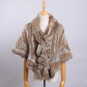 Schals 2024 Luxus Frauen Winter Echte Pelz Hand Gestrickte Cape Echte Warme Stola Dame Mode Schal Wraps Hochzeit Poncho