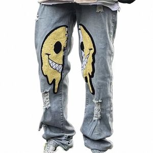 Unregelmäßige zerrissene Loch Jeans Denim Hose Frau Mann gerade Patchwork Baggy Freund Y2K Punk Kpop Harajuku Street Hip Hop y5p4 #