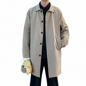 turn Down Collar Coat Trench Men Single-Breasted Chic Solid British Spring Autumn Outwear Loose All-Match Fi New Clothing x0G5#