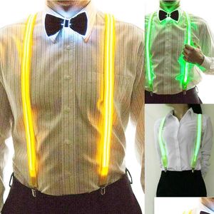 Andra festliga festleveranser Mens Led Light Up Suspenders Uni 3 Clips-On Husces Vintage Elastic Y-form Justerbara byxor Suspende DHCGR