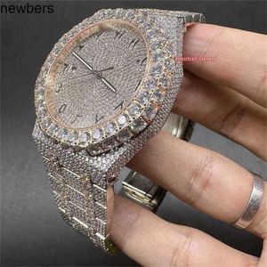 Diamonds AP Watch APF Factory VVS Iced Out Moissanite kan tidigare testa lyxiga diamanter kvartsrörelse is ut Sapphire 3D1S Nya 2tone Rose Gold Case -siffror Bigep8hf