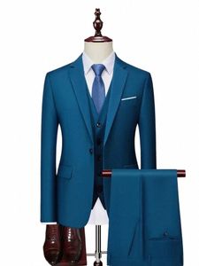 m-6xl Jacket+Vest+Pants Brand Solid Color Formal Office Busin Men's Suit Groom Wedding Dr Party Male Casual Suits n72L#