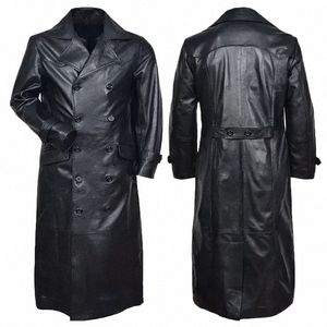 tedesco classico della Seconda Guerra Mondiale uniforme militare ufficiale giacca a vento nera locomotiva giacca di pelle di grandi dimensioni cappotto di pelle da uomo w62B #