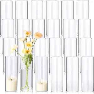 Vasos 24 pcs 8 em vidro alto granel claro cilindro flor transparente suporte de vela floral planta vaso