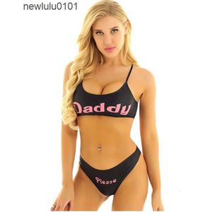 2021 Daddy printed elastic mini camisole bra with exposed navel top and triangle pants underwear set