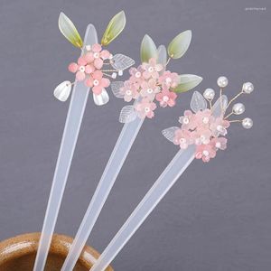 Hair Clips Chinese Woman Chopsticks Pins Female Pink Flower Acetic Acid Bun Holder Stick For Cheongsam Han Clothes Tea Wear