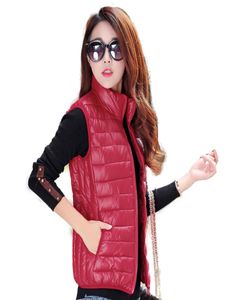 Kadın için siyah yelek kış aşağı yelek femme kapitone ince fit puffer ceketler bayan moda yular boyun üstleri kırmızı1633791