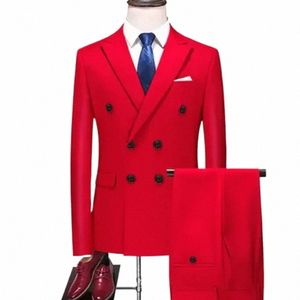 Busin Men Suit Two-piecesJacket + Pants Set New High-quality Red Formal Fi Party Prom Roupas Trajes De Hombre b9KP #