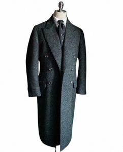 Herringbe Giacche da uomo Tweed in misto lana Trench Coat Lg Doppio petto Cappotto militare Busin Blazer Tailore Made Q0Ts #