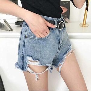Jeans femininos 2024 sexy preto jean shorts mulheres verão denim azul angustiado cintura alta rasgada