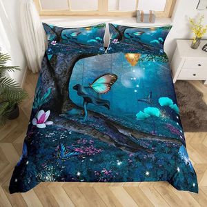 Bedding Sets Fantasy Duvet Capa Conjunto Girls Dream Butterfly Tema Floral Consolador para Quilt de Cogumelo de Flores