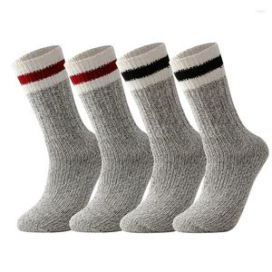 Men's Socks 2/4 Pairs Women's Heating Winter Thermal Man Merino Wool Super Thicker Warm Casual Middle Tube Stripe Male