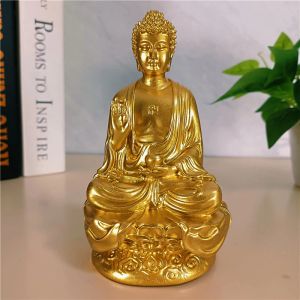 Esculturas 14cm ouro medicina buda estátuas ornamento resina feng shui sorte shakya muni buda escultura escritório em casa decoração do jardim