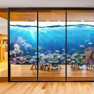 Window Stickers Underwater World Pattern Frosted Glass Privacy Film Anti-UV Non-Glue Electricity Sticker For Home Kitchen Bedroom