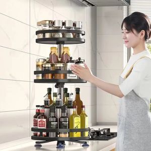 Racks MultiLayer Rotating Corner Storage Rack for Kitchen, Countertop Use, Carbon Steel, 360° Rotation, Spice Bottles Holders