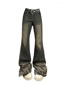 Женские джинсы, офисные женские брюки-клеш с низкой талией, узкие джинсовые брюки, удобные модные расклешенные брюки Gyaru в американском стиле ретро, черная готическая уличная одежда