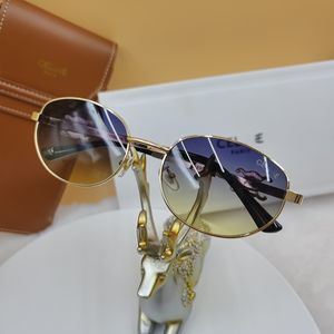 Triumphal Designer Sunglasses High Quality Blue Gold Lens Alloy Legs Fashionable Retro Womens Sunglasses New Oval Mens Sunglasses Sexy Little Women with Gift Box