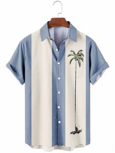 Hawaiian Shirt Men Summer 3D Cocut Tree Printed Holiday Short Sleeve Tops Tee Overdimensionerad blus Casual Dr A5HF#